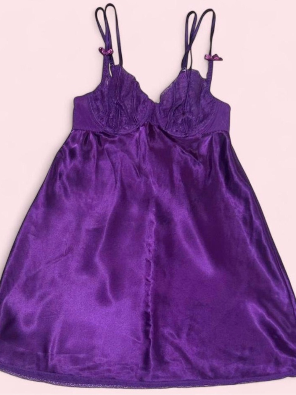 Morgan Taylor Violet Satin Chemise with Lace Cups